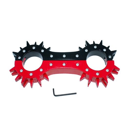 Heavyweight Spiked Aluminum Handcuffs – Red & Black BDSM Restraints for Intense Play