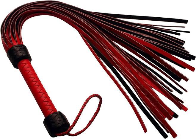 Red and Black Leather Flogger – Premium BDSM Impact Toy for Sensual and Intense Play