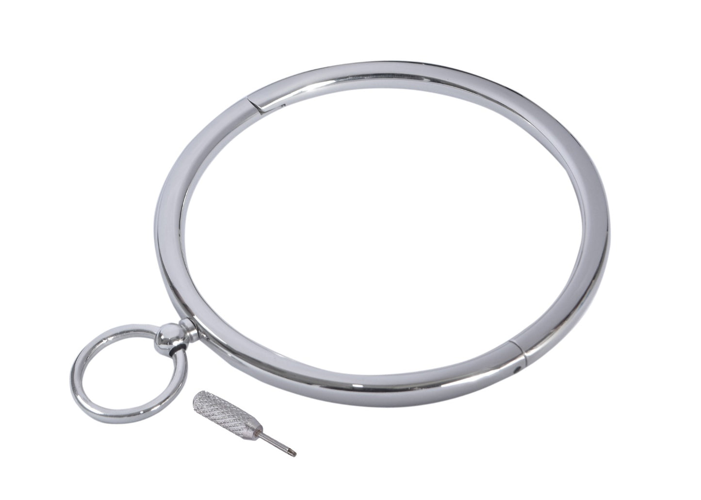 Premium Round Bar Slave Collar with O Ring - Adjustable Metal Bondage Accessory